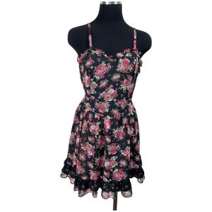 Tripp Nyc Dress M Black Floral Ruffle Lace Chiffon Whimsigoth Punk Goth Grunge